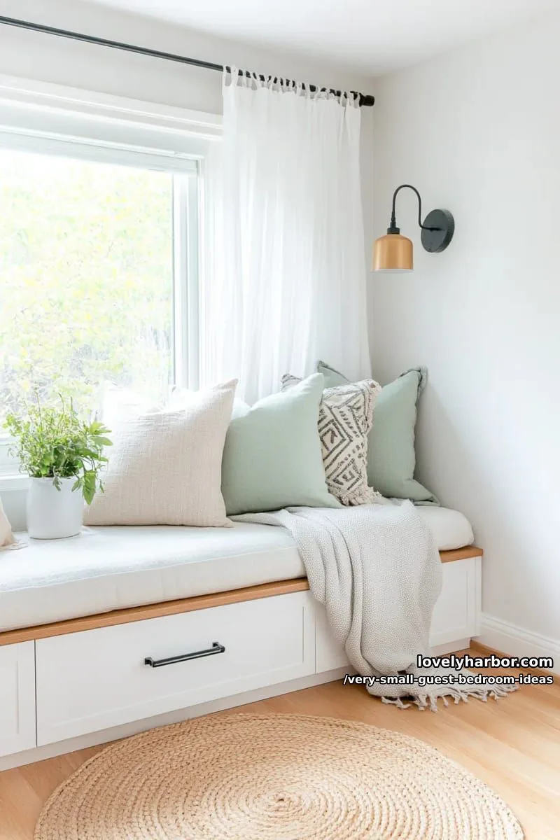 19 Very Small Guest Bedroom Ideas For A Welcoming Retreat 21 corner window seat with storage below and plush throw pillows 1