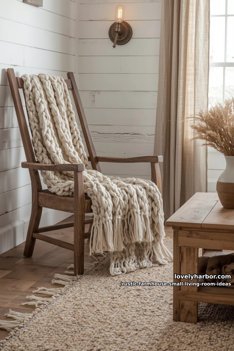 cozy up with oversized chunky knit throws draped over a farmhouse side chair 1