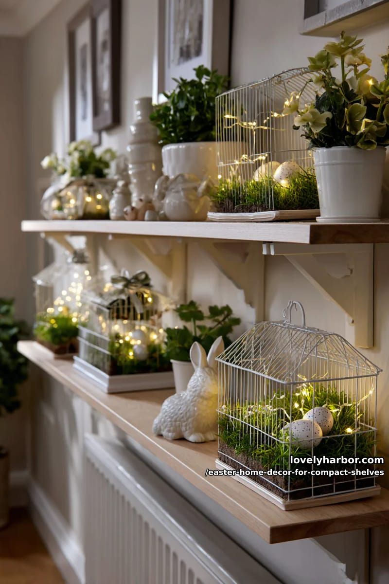 decorative birdcages filled with fairy lights and easter grass 1