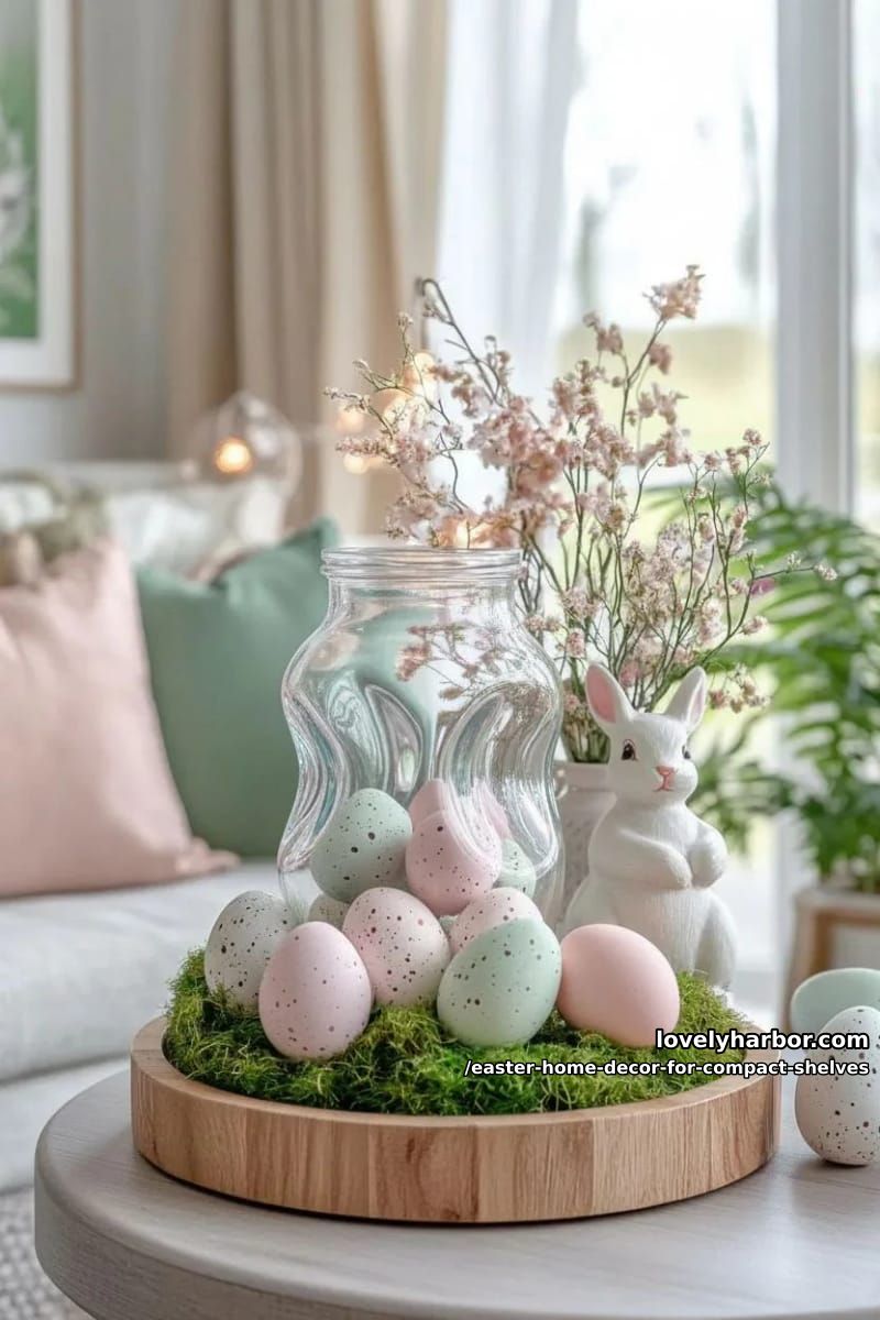 decorative glass jar filled with speckled easter eggs 1