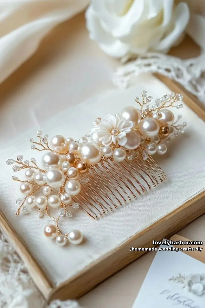 19 Homemade Wedding Crafts DIY To Wow Your Guests 25 delicate pearl and bead bridal hair comb crafted from wire 1