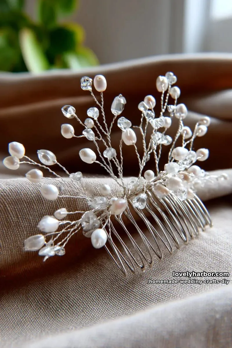 19 Homemade Wedding Crafts DIY To Wow Your Guests 26 delicate pearl and bead bridal hair comb crafted from wire 1