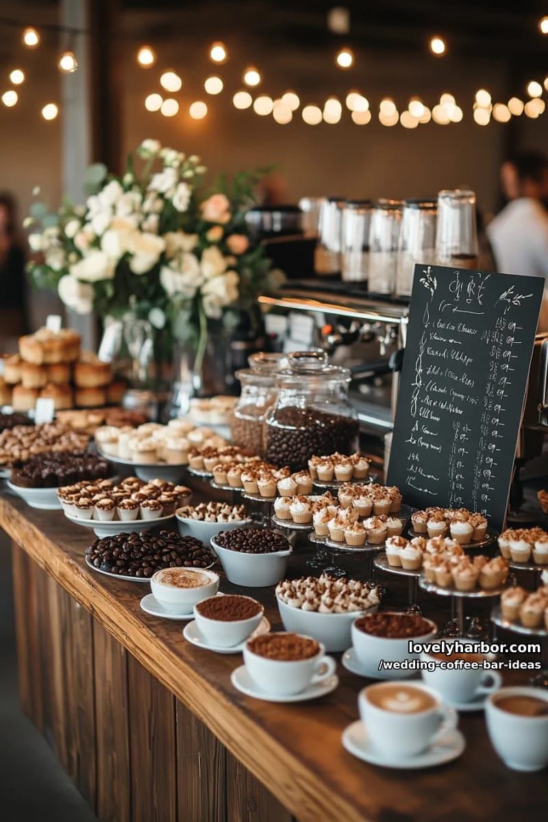 dessert pairing bar: coffee flights matched with mini wedding cakes 1