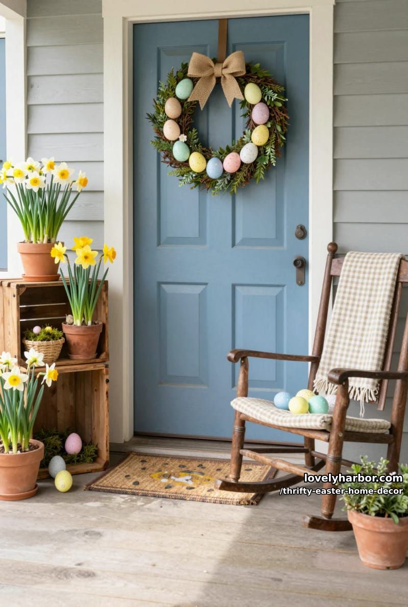 diy egg wreath using painted thrifted plastic eggs and burlap bows 1
