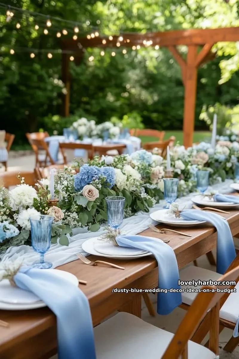 diy fabric napkins in ombré blue shades for each guest 1