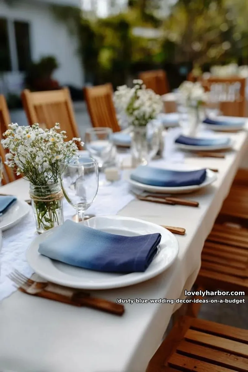 diy fabric napkins in ombré blue shades for each guest 1