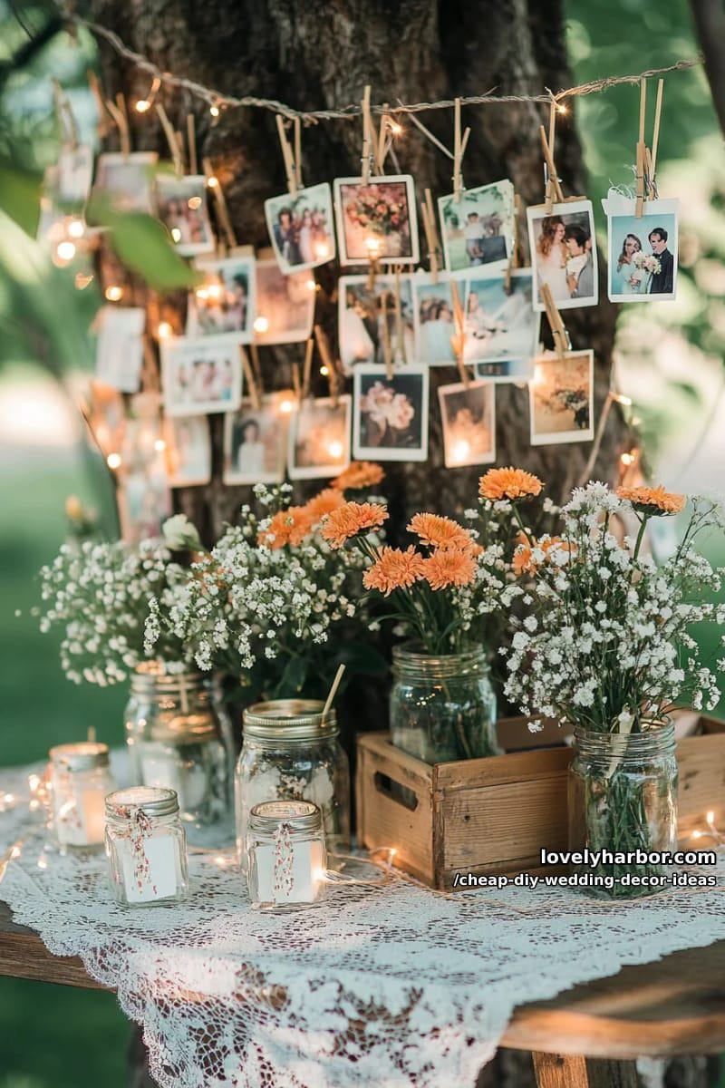 diy photo display with string and mini clothespins for memories 1