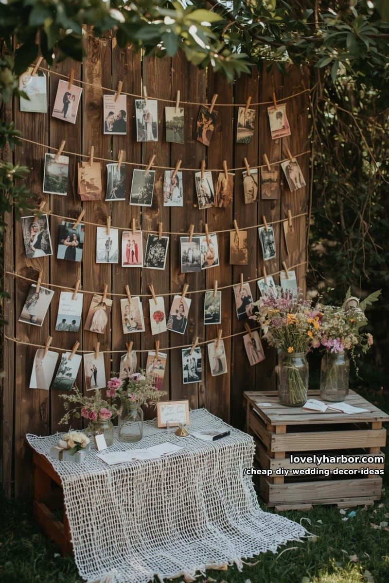 diy photo display with string and mini clothespins for memories 1