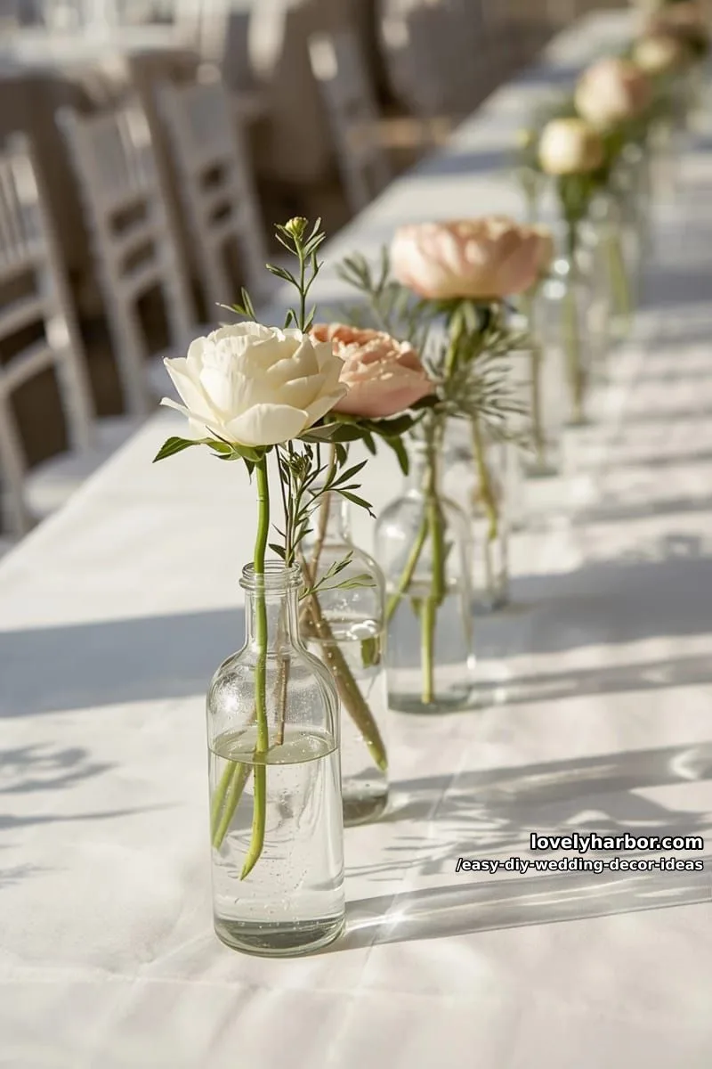 15 Easy DIY Wedding Decor Ideas for a Chic Wedding Set 19 dollar store bud vases with single stems for minimalist reception tables 1
