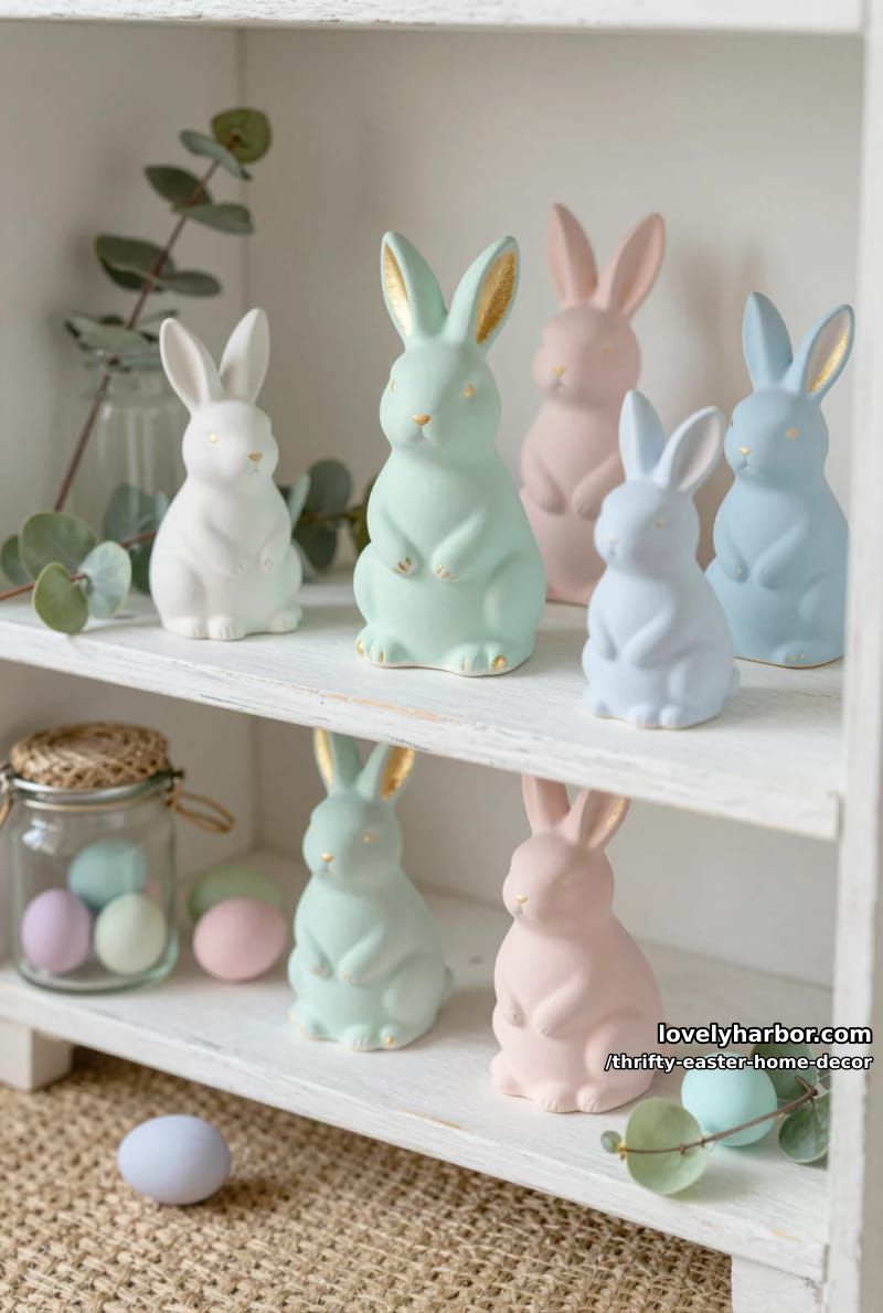 dollar store bunny figurines transformed with chalk paint and gold accents 1