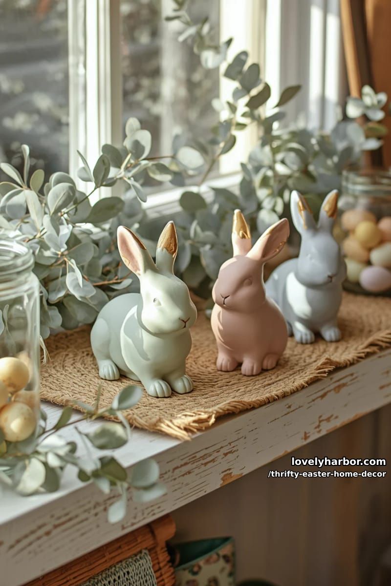 dollar store bunny figurines transformed with chalk paint and gold accents 1