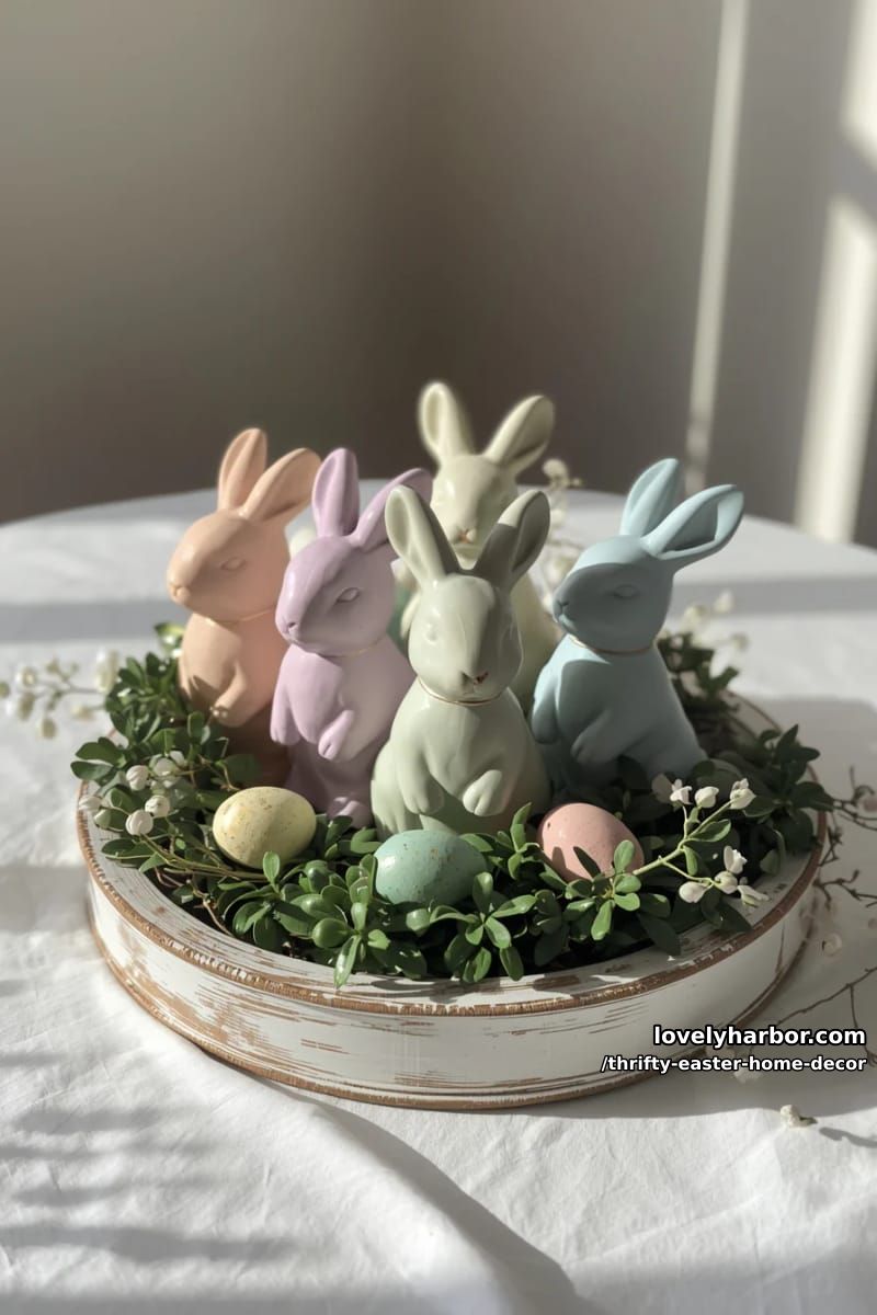 dollar store bunny figurines transformed with chalk paint and gold accents 1