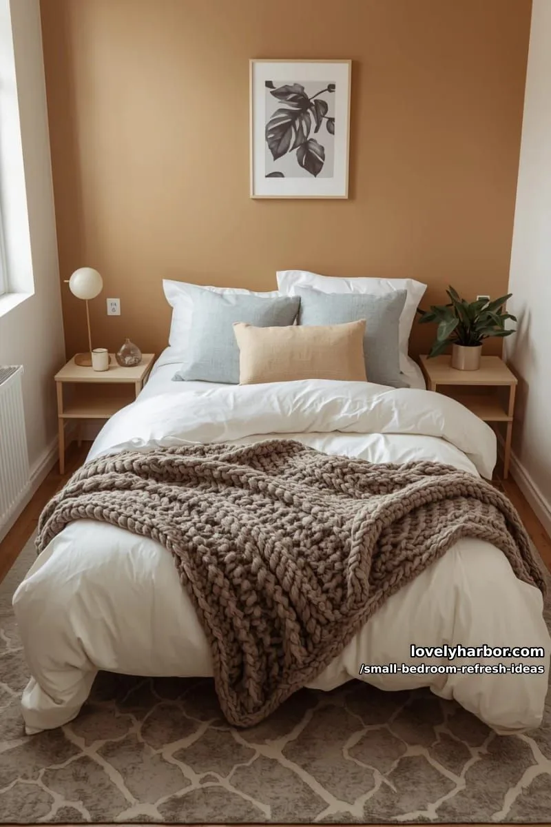 drape a chunky knit blanket at the bed’s end for tactile warmth 1