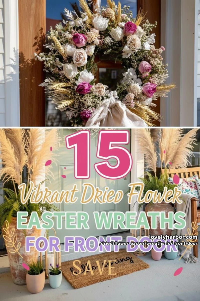 15 Dried Flower Easter Wreaths For Front Door For a Charming Spring Entryway 44 dried flower easter wreaths for front door - Collage 43