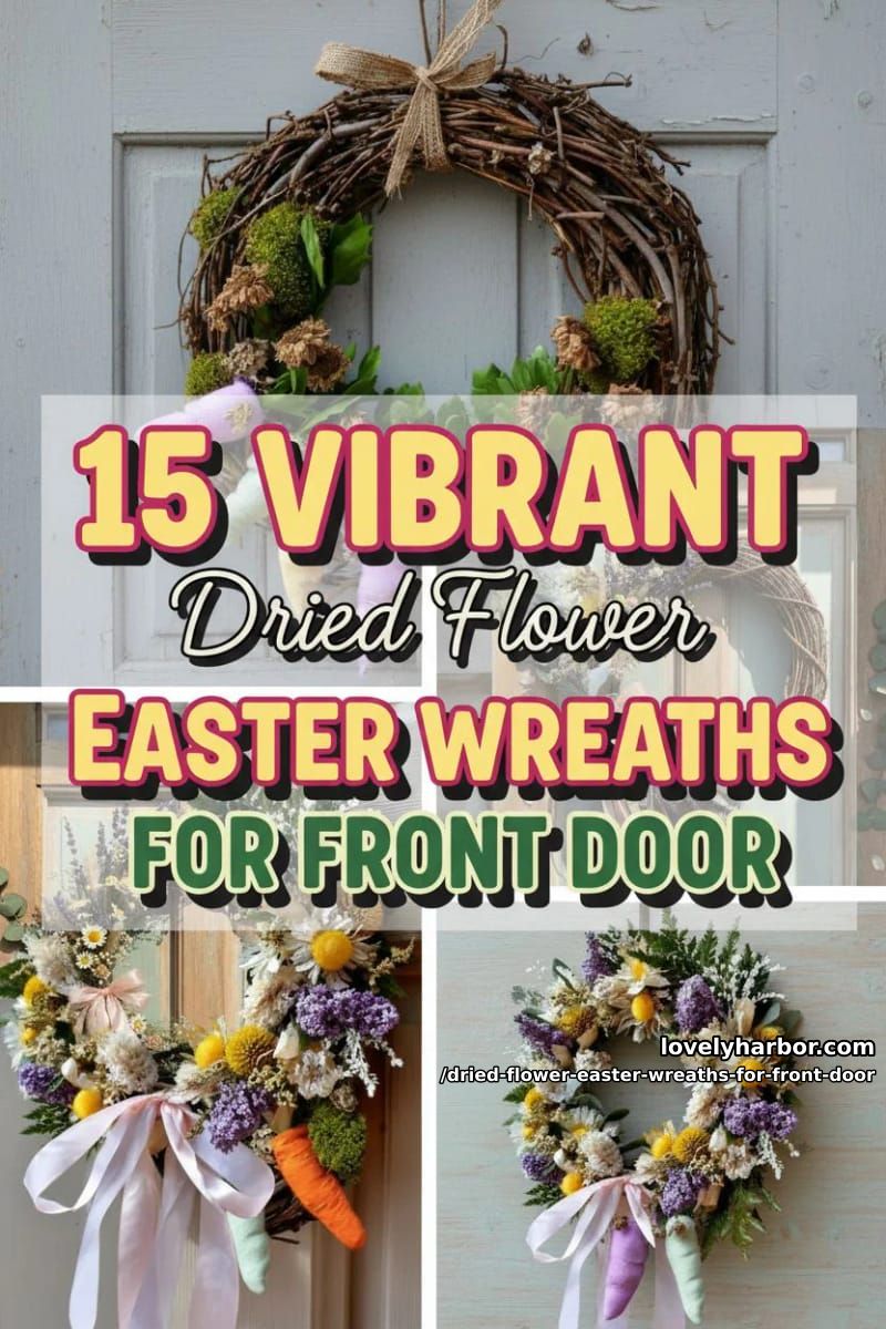 15 Dried Flower Easter Wreaths For Front Door For a Charming Spring Entryway 45 dried flower easter wreaths for front door - Collage 44