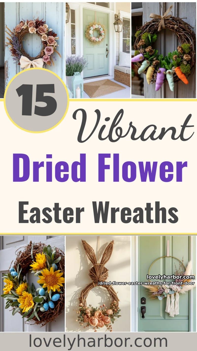 15 Dried Flower Easter Wreaths For Front Door For a Charming Spring Entryway 46 dried flower easter wreaths for front door - Collage 45