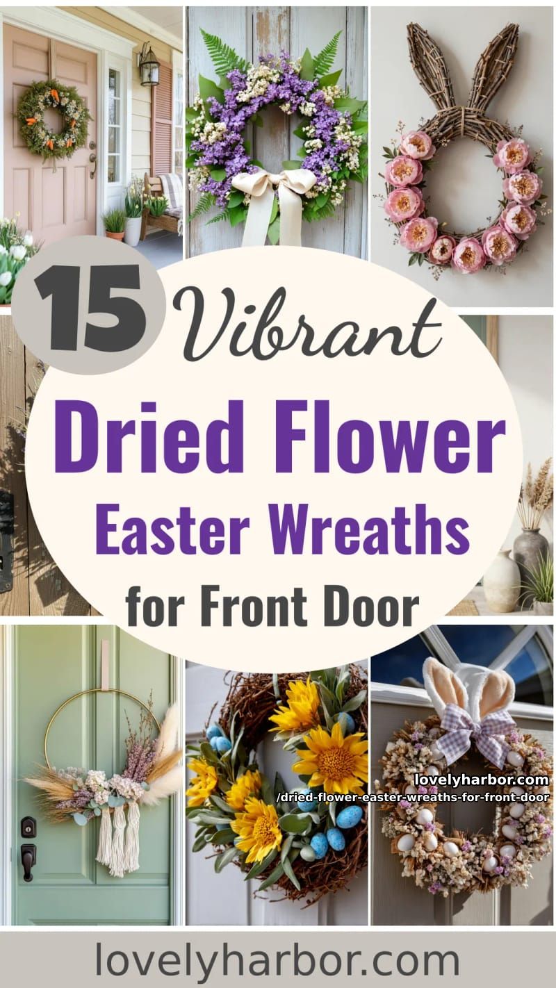 15 Dried Flower Easter Wreaths For Front Door For a Charming Spring Entryway 47 dried flower easter wreaths for front door - Collage 46