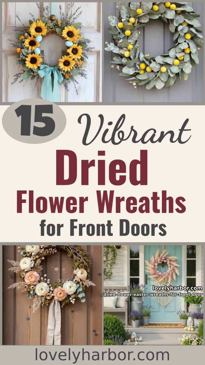 15 Dried Flower Easter Wreaths For Front Door For a Charming Spring Entryway 48 dried flower easter wreaths for front door - Collage 47
