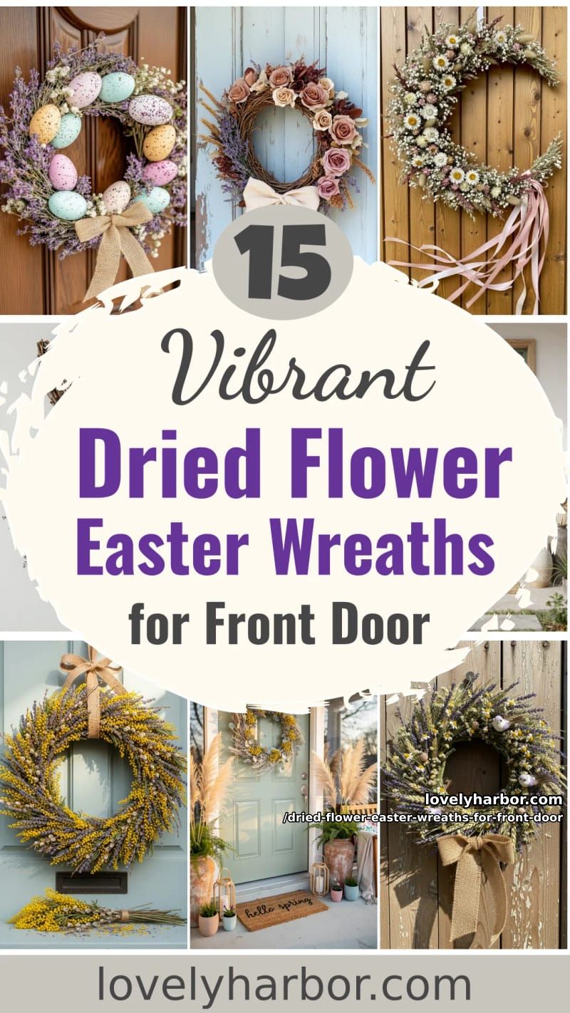 15 Dried Flower Easter Wreaths For Front Door For a Charming Spring Entryway 51 dried flower easter wreaths for front door - Collage 50