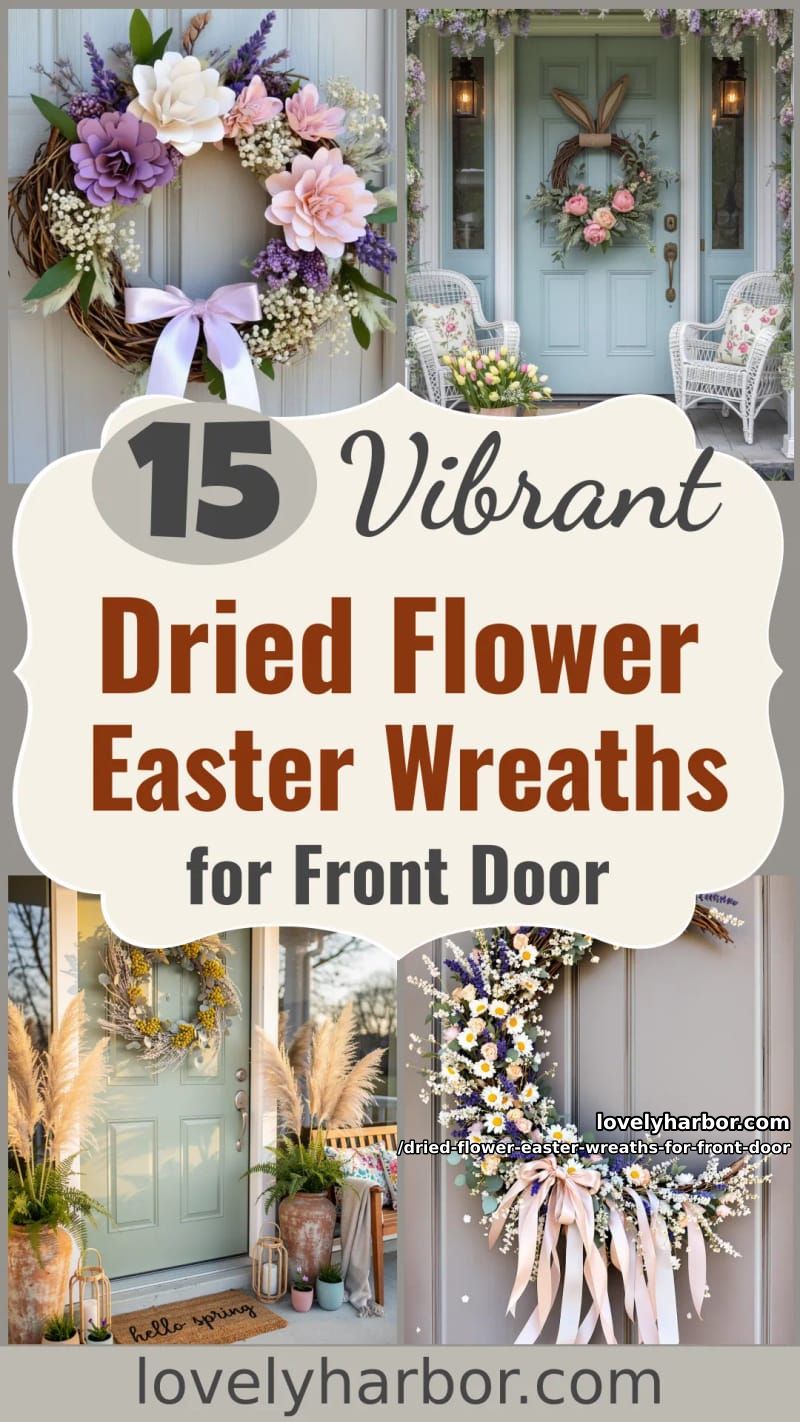 15 Dried Flower Easter Wreaths For Front Door For a Charming Spring Entryway 54 dried flower easter wreaths for front door - Collage 53