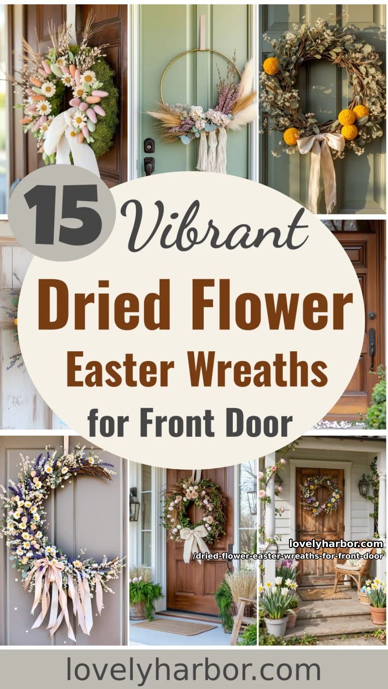 15 Dried Flower Easter Wreaths For Front Door For a Charming Spring Entryway 55 dried flower easter wreaths for front door - Collage 54