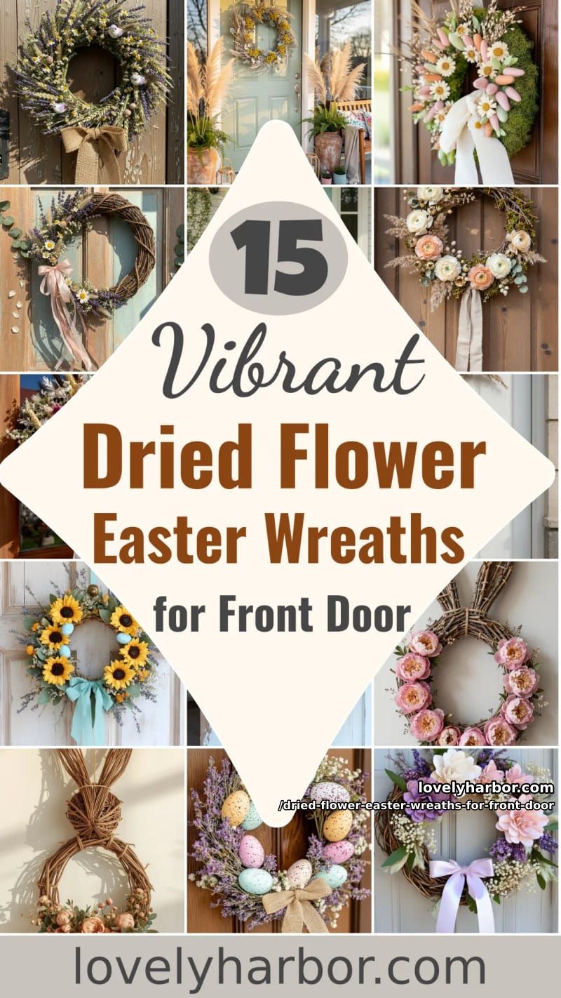 15 Dried Flower Easter Wreaths For Front Door For a Charming Spring Entryway 56 dried flower easter wreaths for front door - Collage 55