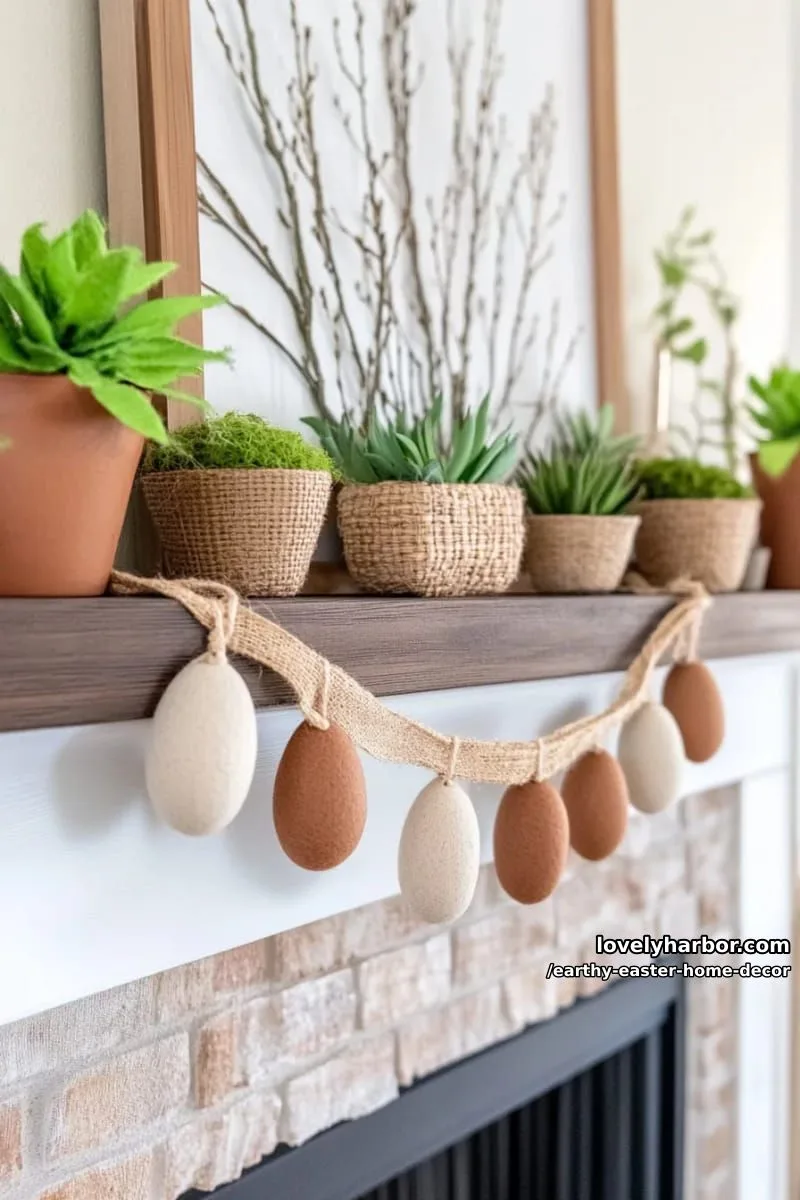 15 Earthy Easter Home Decor For A Nature-Friendly Seasonal Touch 29 earthy-toned easter garland of burlap, felt eggs, and wooden beads 1