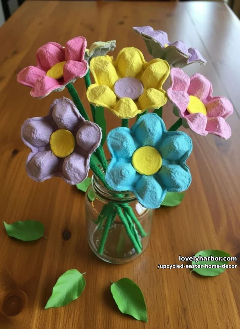 egg carton spring flower bouquet for an eco-friendly table display 1