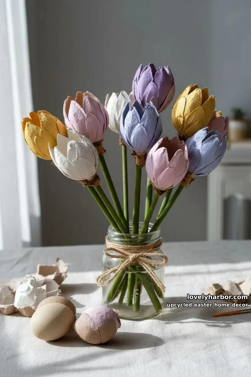 15 Upcycled Easter Home Decor That Give Old Treasures New Life 18 egg carton spring flower bouquet for an eco-friendly table display 1