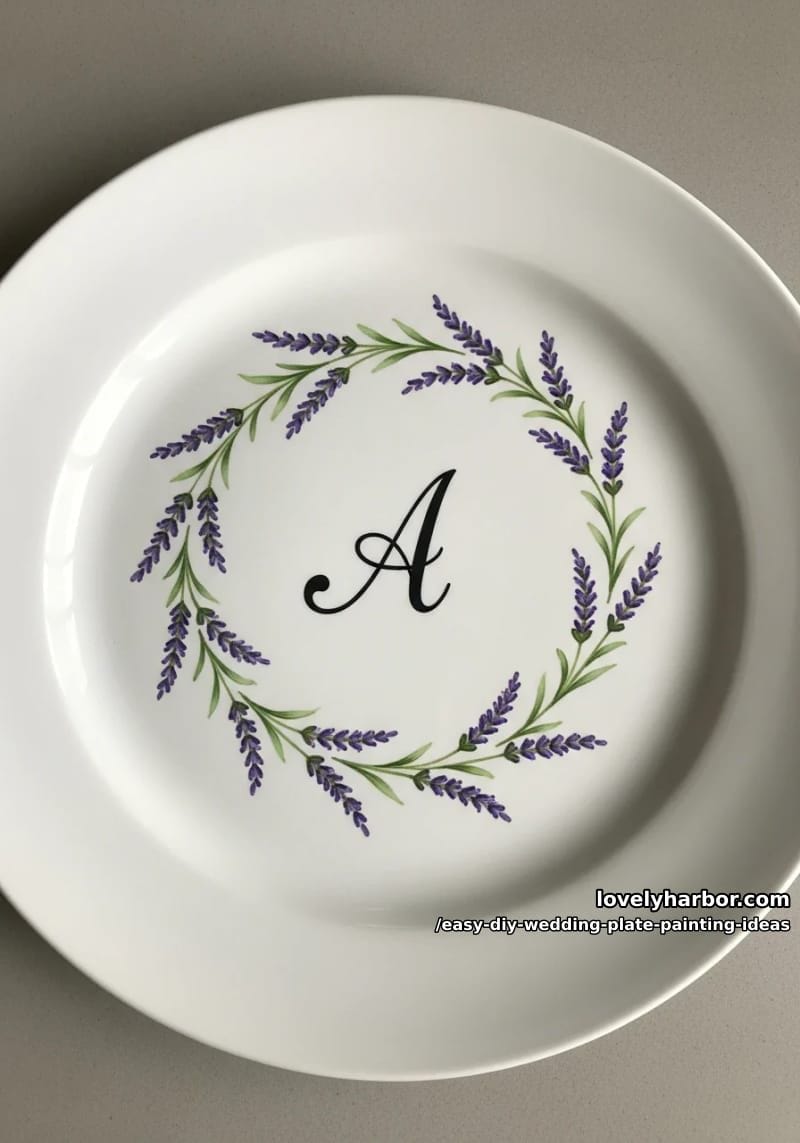 elegant monogram framed by tiny hand-painted lavender sprigs 1