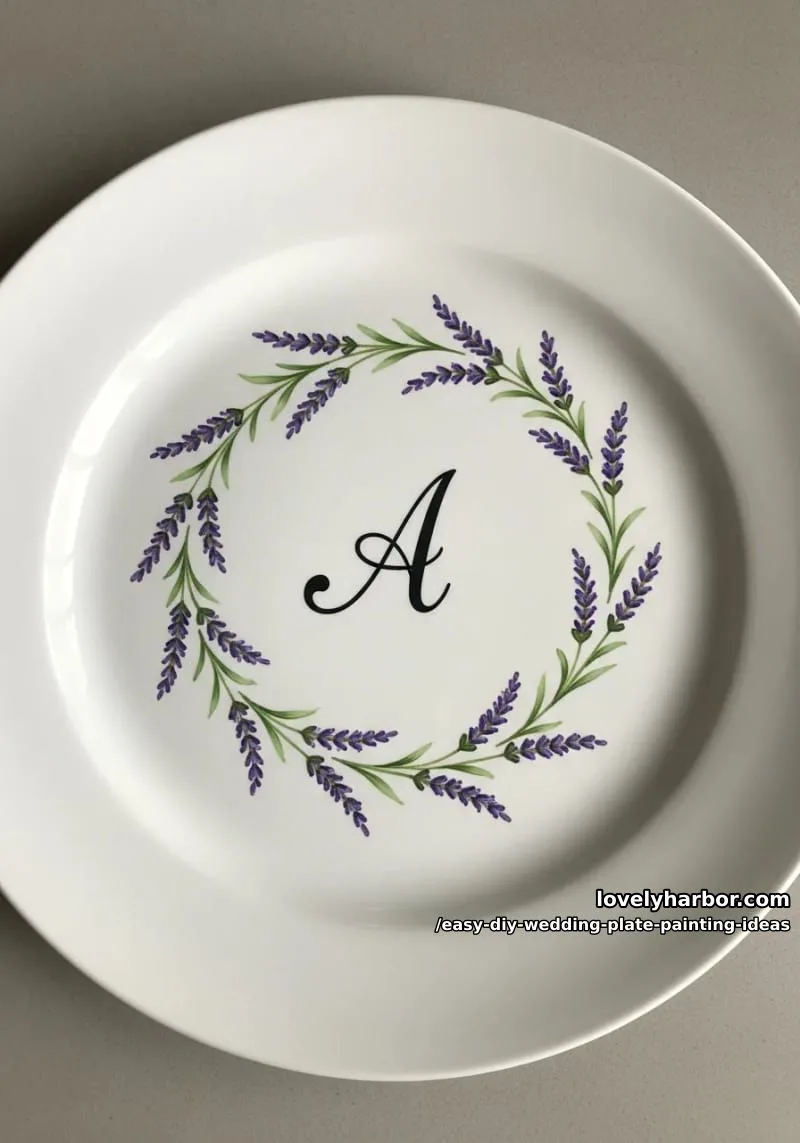 elegant monogram framed by tiny hand-painted lavender sprigs 1