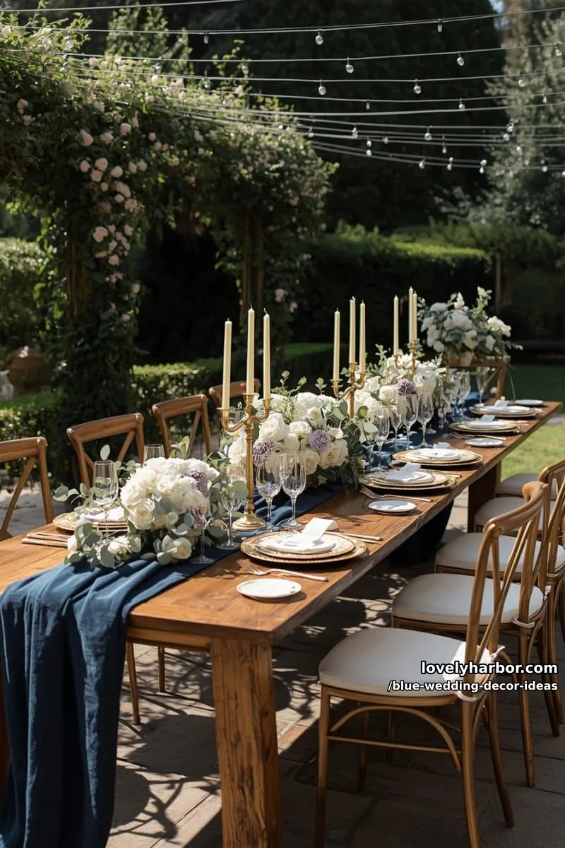 elegant navy velvet table runners paired with gold flatware accents 1
