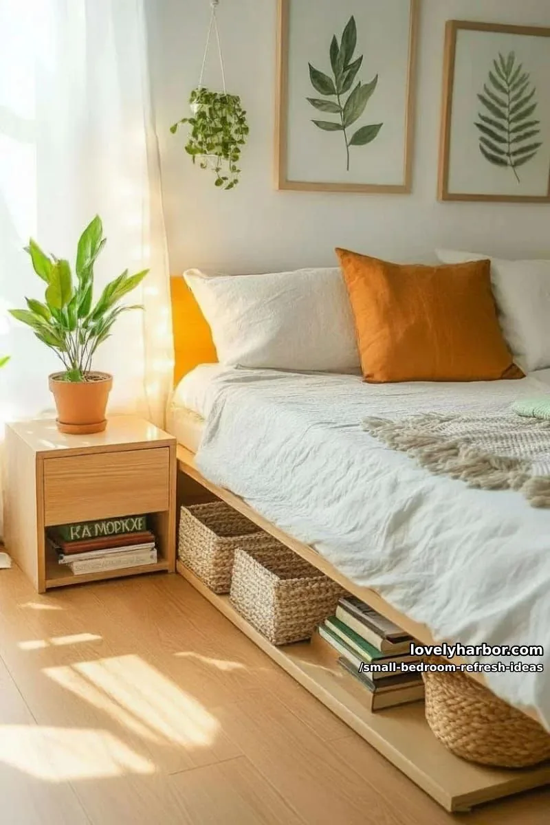 elevate the bed with risers and tuck storage baskets underneath 1