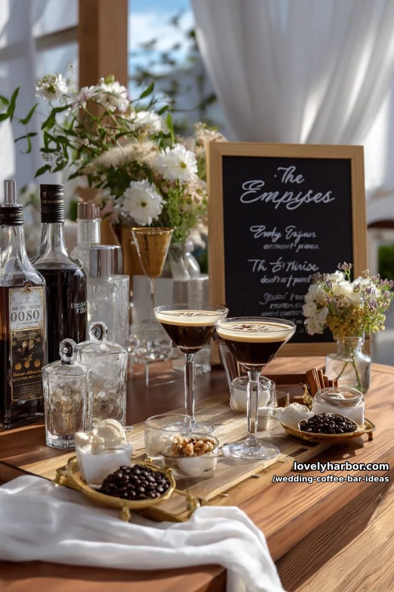 espresso martini bar featuring signature drinks named after the couple 1