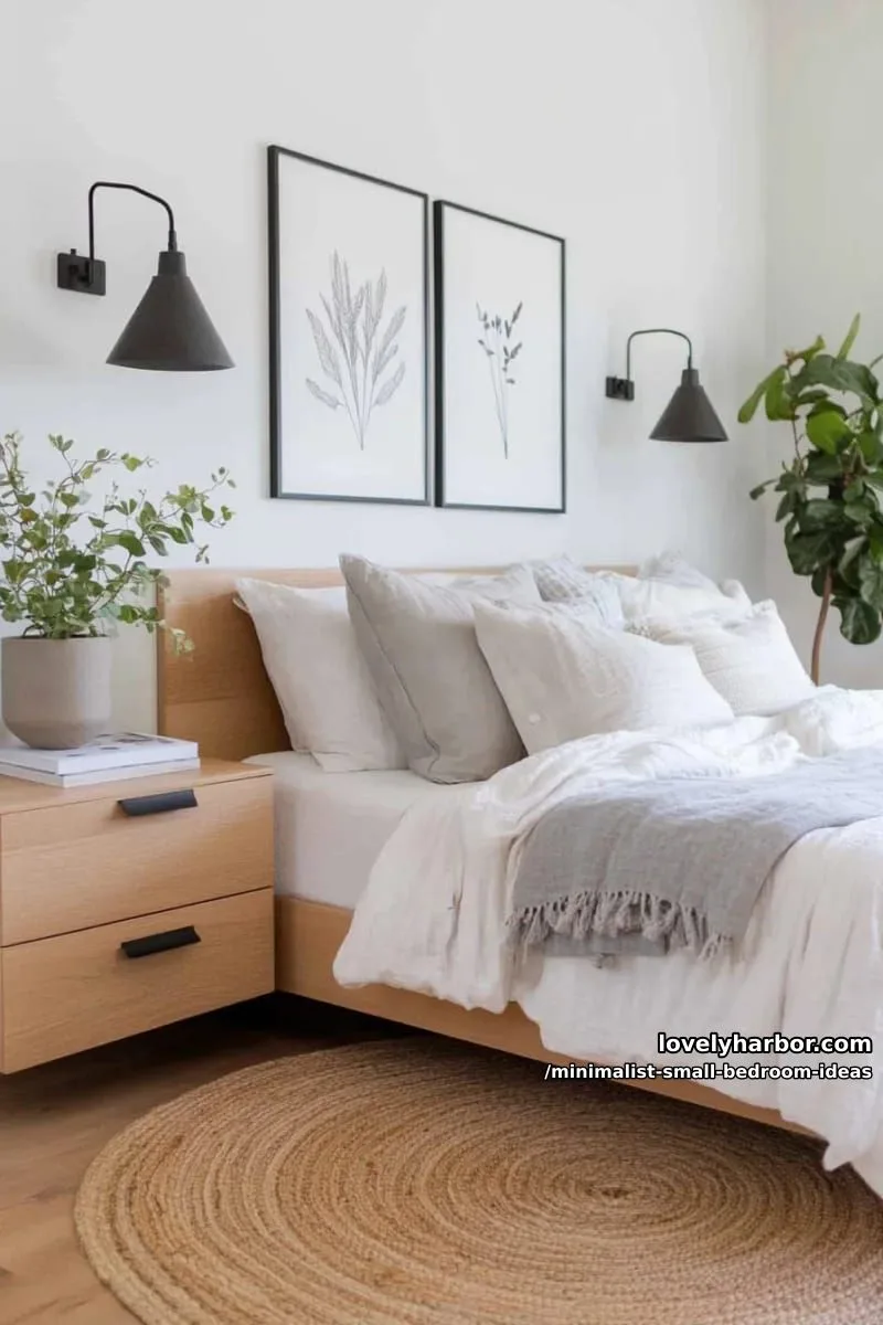 floating nightstands paired with wall-mounted sconces and greenery 1