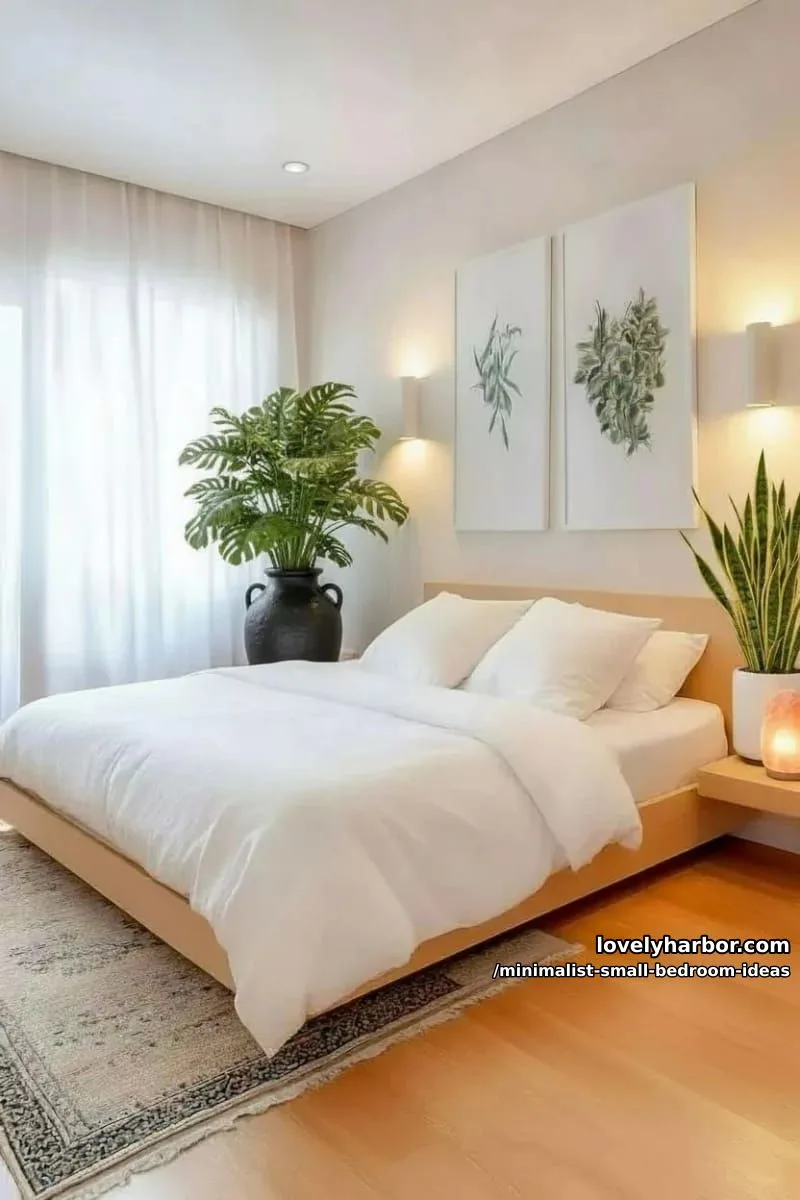 floating nightstands paired with wall-mounted sconces and greenery 1
