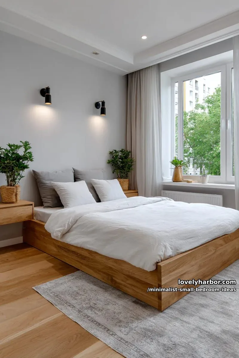 floating nightstands paired with wall-mounted sconces and greenery 1