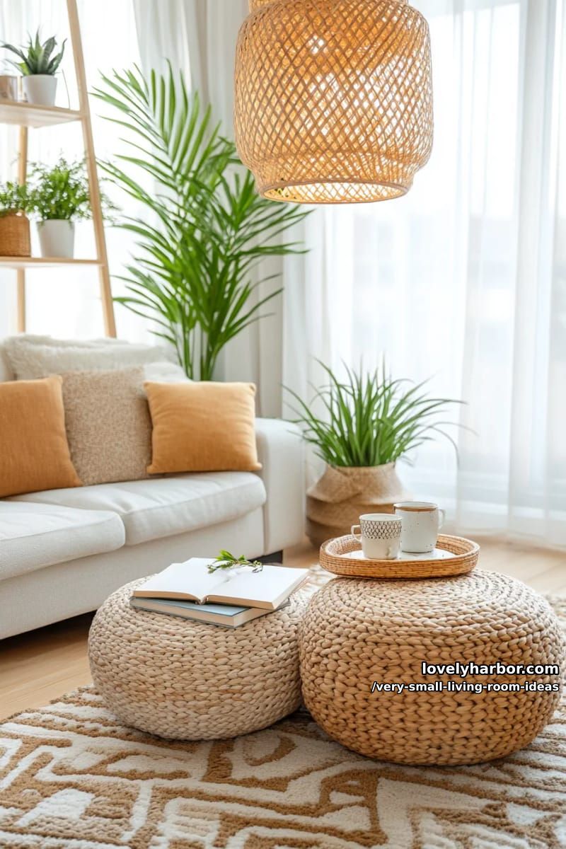 floor poufs and ottomans replacing bulky coffee tables for flexibility 1