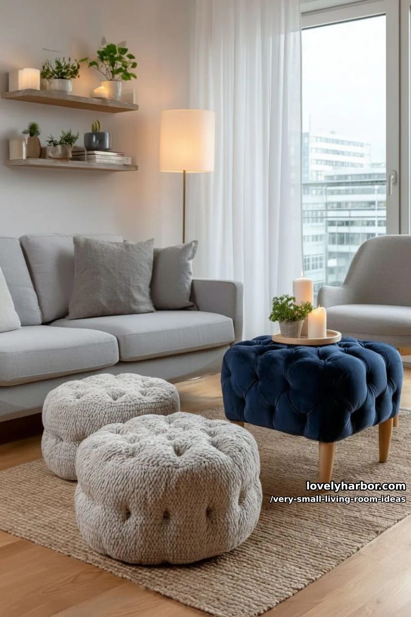 floor poufs and ottomans replacing bulky coffee tables for flexibility 1