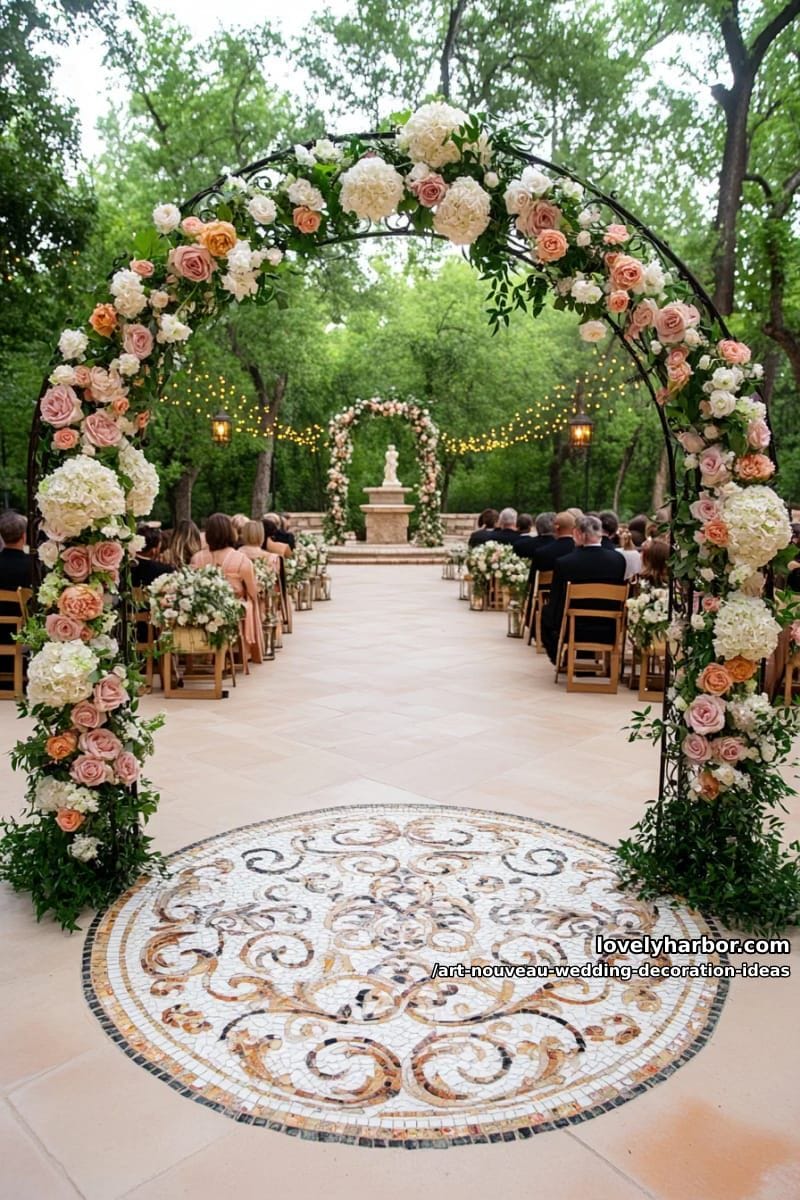 floral-embellished archways for dramatic garden ceremony entrances 1
