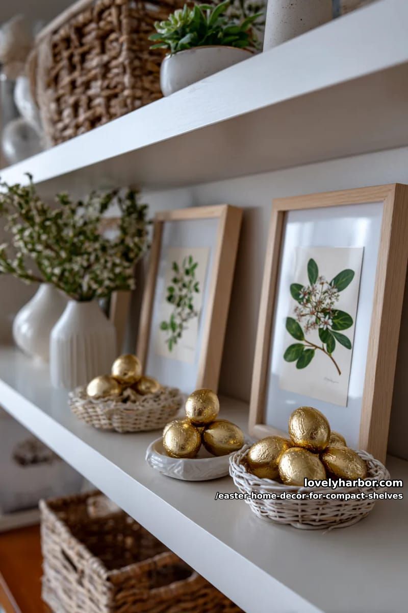 framed botanical prints paired with golden egg clusters 1
