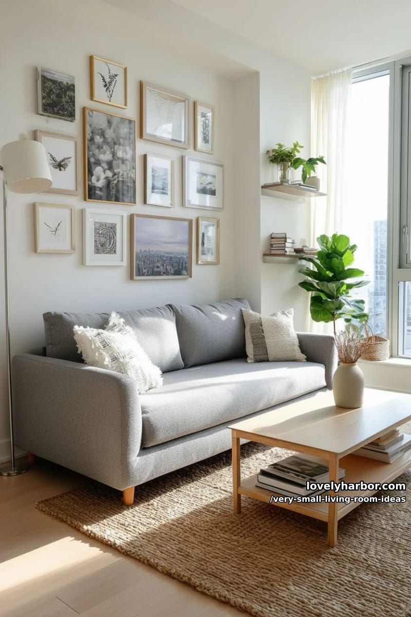 gallery wall of mini art pieces to draw the eye upward 1