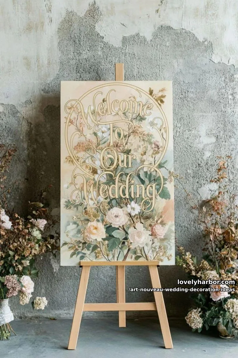 hand-painted art nouveau style signage using flowing botanical motifs 1