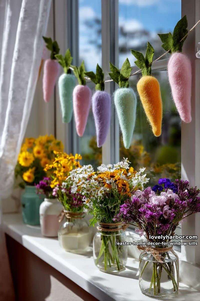 hang a garland of pastel felt carrots above a wildflower-filled windowsill. 1