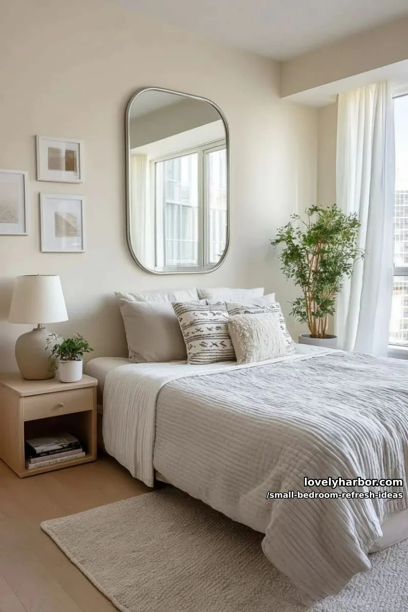 hang a rounded, oversized mirror to magnify light and create depth 1