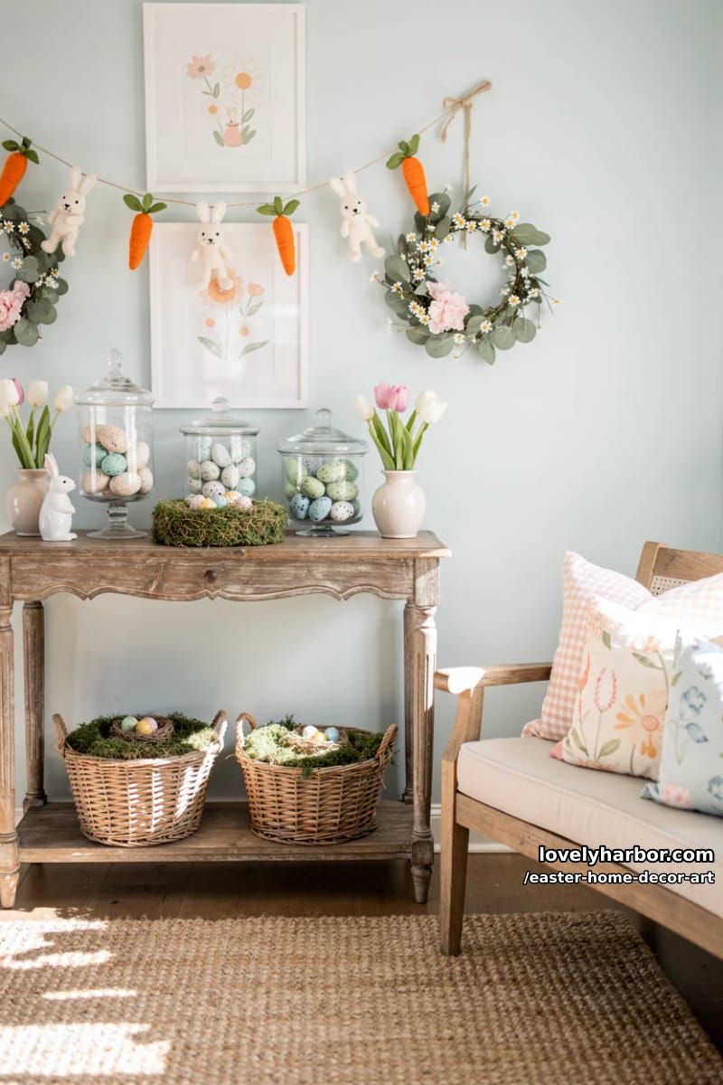 hanging carrot and bunny garland with felt and twine for entryway 1