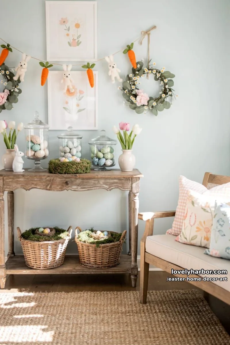 hanging carrot and bunny garland with felt and twine for entryway 1