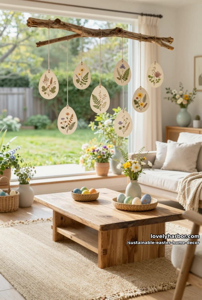 hanging egg ornaments crafted from recycled paper and dried botanicals 1