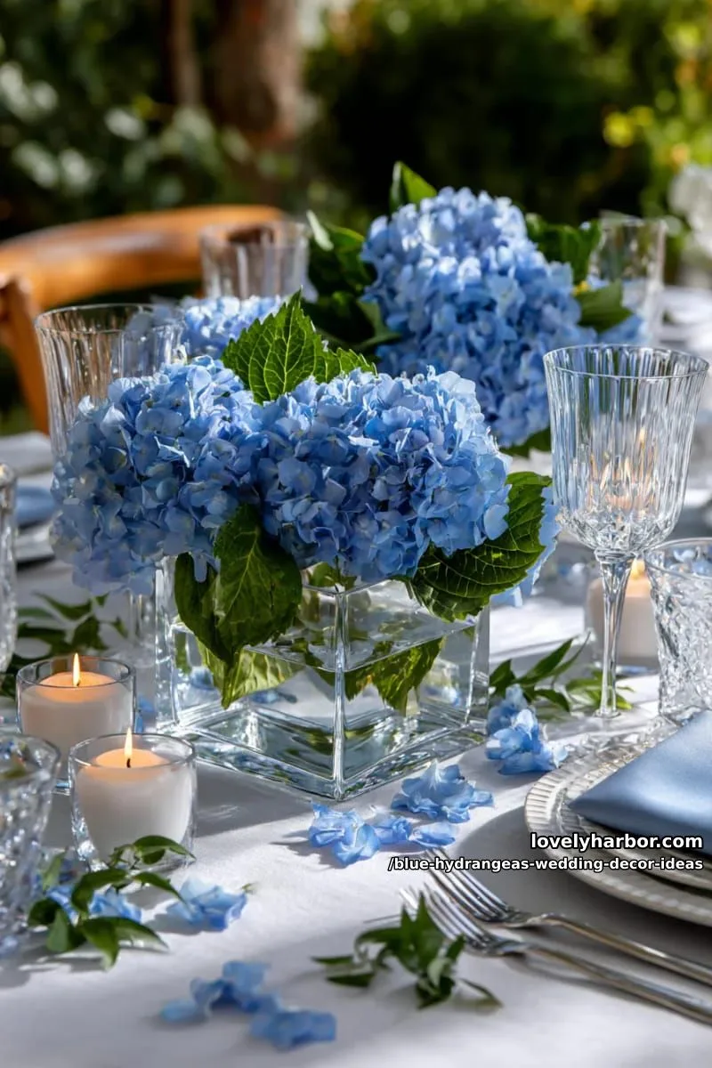 hydrangea-filled clear acrylic boxes as chic centerpiece displays 1