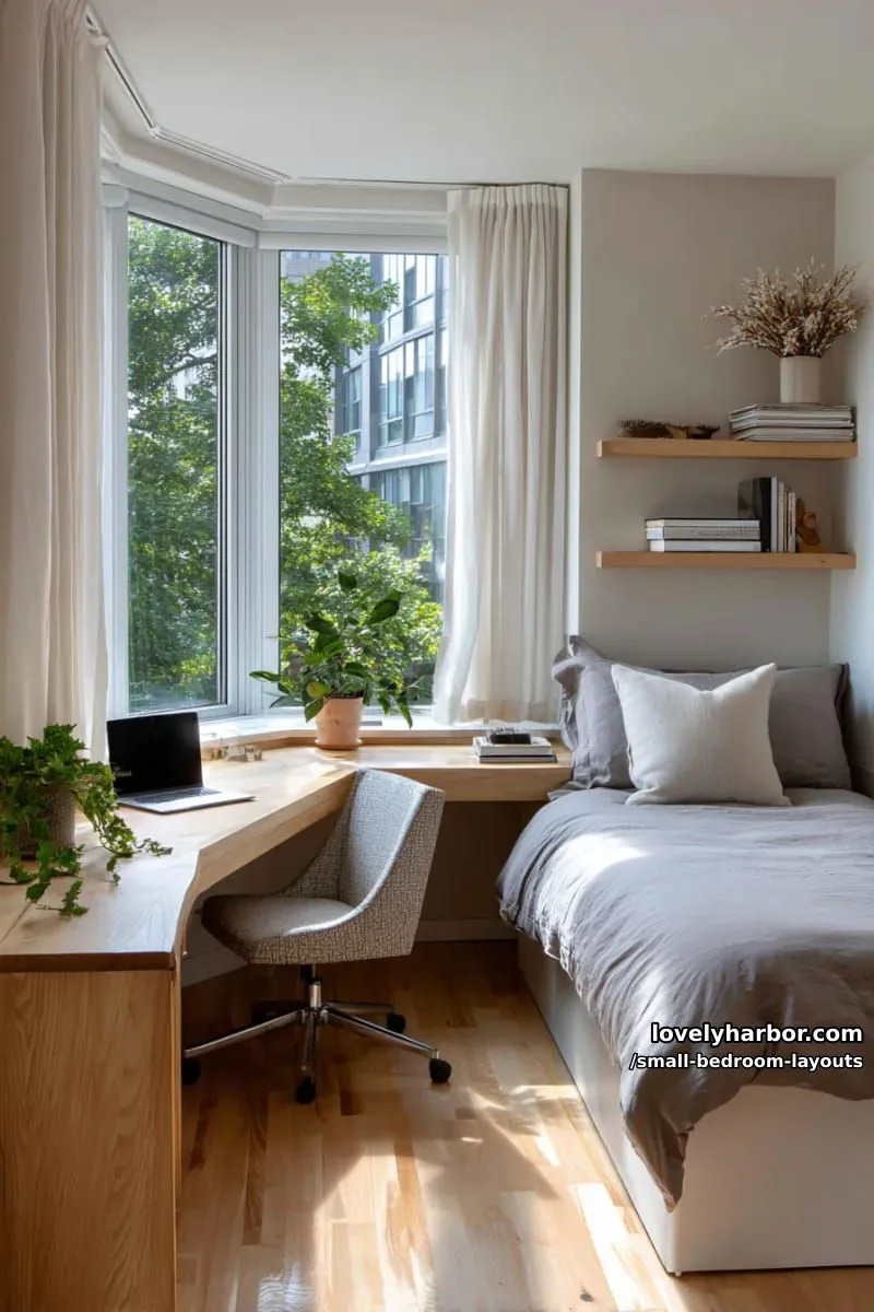 l-shaped desk nestled in a sunlit window nook 1